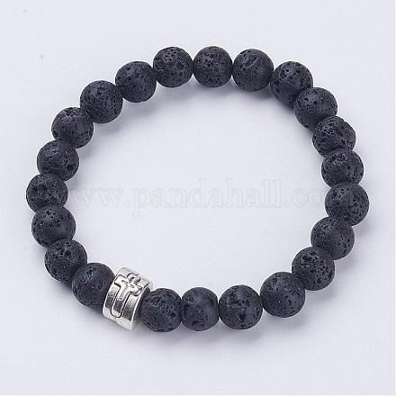 Natürliche Lava Rock Perlen Stretch Armbänder BJEW-JB02854-1