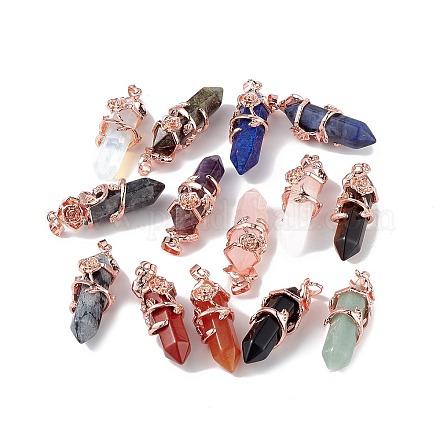 Natural & Synthetic Mixed Gemstone Pointed Pendants G-L524-13RG-1