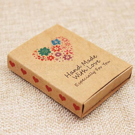クラフト紙箱とネックレスジュエリーディスプレイカード  包装箱  言葉と花の模様で  バリーウッド  折りたたんだ箱のサイズ：7.3x5.4x1.2cm  ディスプレイカード：7x5x0.05cm CON-L016-B08-1