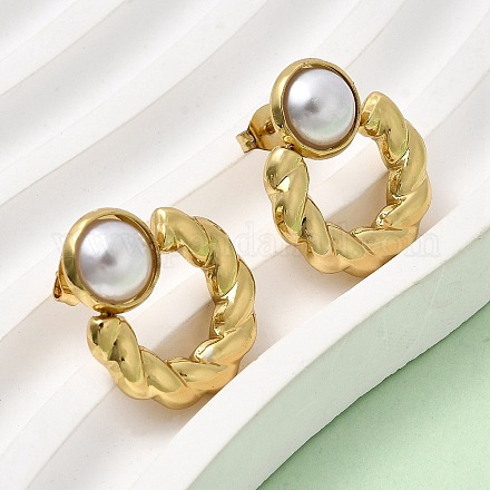 Серьги-гвоздики с жемчугом из АБС-пластика 201 из нержавеющей стали EJEW-Z151-13G-03-1