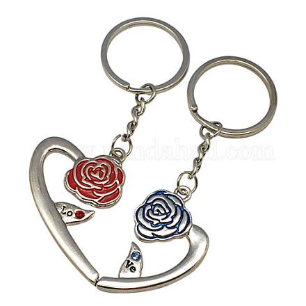Platinum Tone Valentine's Day Gift Zinc Alloy Enamel Heart Keychain X-KEYC-S076-1
