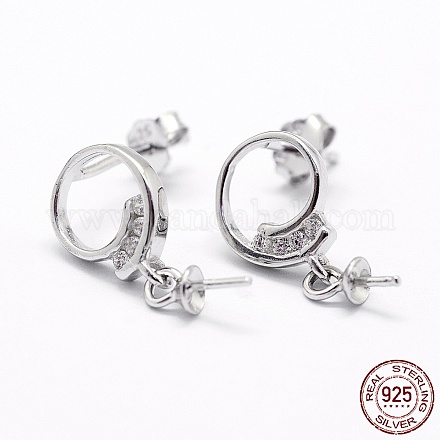 925 orecchino a bottone in argento sterling placcato in rodio con micro pavè di zirconi cubici STER-P035-38P-1