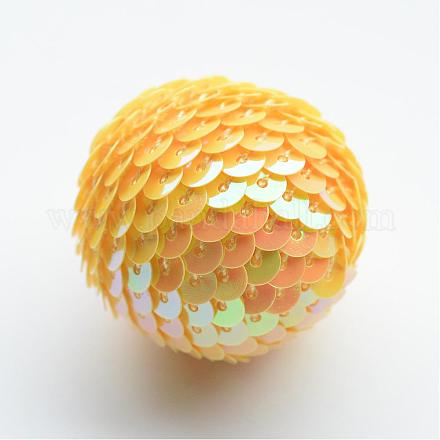 Handmade Woven Foam Wrapped with Paillettes Round Beads WOVE-T001-15mm-10-1