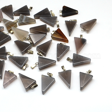 Triangle Natural Grey Agate Pendants G-Q356-09-1
