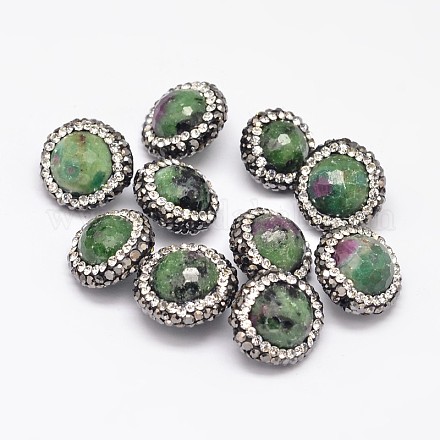 Natural Ruby in Zoisite Polymer Clay Rhinestone Flat Round Beads FIND-F003-10-1