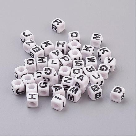 Perles de lettre de trou horizontal acrylique PL37C9129-1