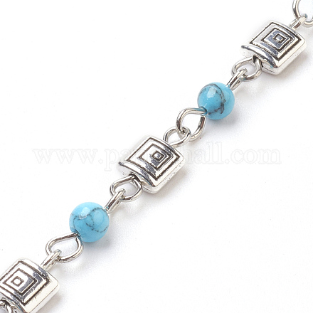 Turquoise synthétique main perles chaînes AJEW-JB00446-08-1