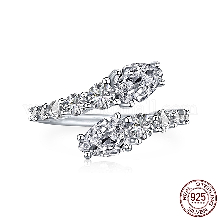 Rhodium Plated 925 Sterling Silver Snake Open Cuff Rings with Cubic Zirconia RJEW-F150-76P-1