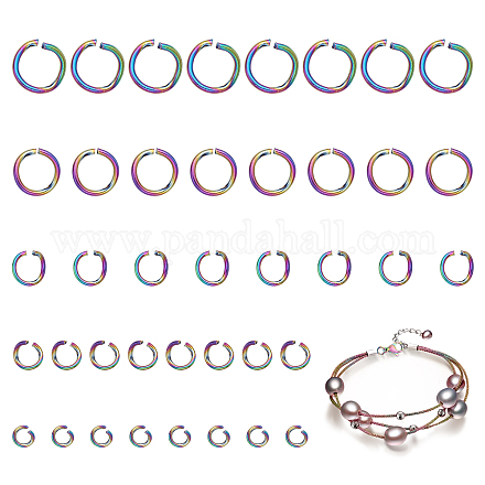 Chgcraft 250 pièces 5 tailles anneaux de saut ouverts anneaux de connecteur de couleur arc-en-ciel anneaux de saut en acier inoxydable connecteurs de bijoux pour la fabrication de bijoux à faire soi-même STAS-CA0001-65-1