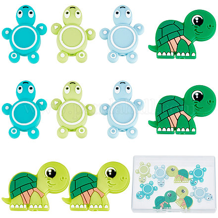 SUNNYCLUE 1 Box 10Pcs Animal Silicone Beads Turtle Beads Tortoise Bead Silicon Beads Animals Green Loose Spacer Flat Chunky Bead for Jewelry Making Supplies Pen Decor Beading Lanyard Keychain Craft SIL-SC0001-14-1