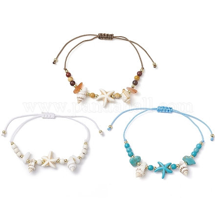 3шт 3 стиля регулируемые плетеные браслеты из бусин наборы для женщин BJEW-JB11164-1