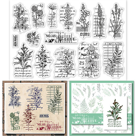 GLOBLELAND Vintage Flower Text Clear Stamps for Crafts Spring Natural Plants Theme with Geometric Elements Silicone Transparent Stamps for DIY Scrapbooking Photo Album Decorative DIY-WH0167-57-0463-1