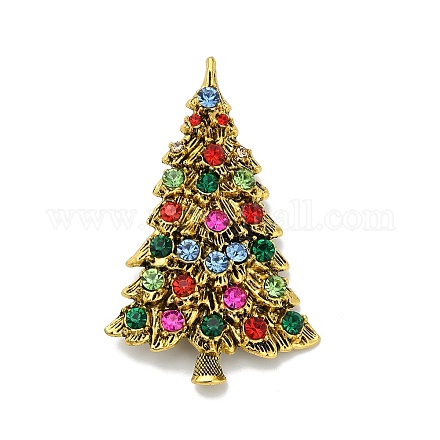 Броши-булавки из сплава со стразами в виде рождественской елки JEWB-I049-01AG-1