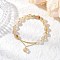 Natural Citrine Round Beaded Bracelets, Charm Bracelets for Women, with Brass and 304 Stainless Steel Findings, Inner Diameter: 2-1/4 inch(5.8cm)