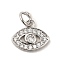 CZ Brass Micro Pave Cubic Zirconia Evil Eye Charms, Platinum, 9x11x2mm, Jump Ring: 5x0.8mm
