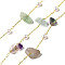 Handmade Natural Fluorite Chip Beaded Chains, Soldered, with ABS Plastic Beads and Rack Plating Brass Findings, Long-Lasting Plated, Lead Free & Cadmium Free, with Spool, Real 18K Gold Plated, 5~10x3~6x2.5~6mm