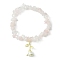 Natural Rose Quartz Chips Beaded Stretch Bracelets with Alloy Enamel Rose Charms, Inner Diameter: 2 inch(4.95cm)