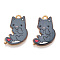 Rack Plating Alloy Pendants, Printed, Lead Free & Cadmium Free & Nickel Free, Cat Charm, Light Gold, Slate Gray, 21x14x2.5mm, Hole: 1.8mm