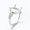 Anti-Tarnish Rhodium Plated 925 Sterling Silver Finger Ring Components, with Cubic Zirconia, Adjustable, Heart, Platinum, Size 7(17mm), 2mm wide, Tray: 10x13mm
