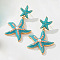 Starfish Alloy Enamel Dangle Stud Earrings, with Plastic Imitation Pearl, Golden, Dark Turquoise, 63x39mm