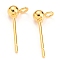 316L Surgical Stainless Steel Round Ball Stud Earring Post, Earring Findings, with Loop, Real 18K Gold Plated, 15x5x3mm, Hole: 1.5mm, Pin: 0.7mm