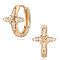 Brass Clear Cubic Zirconia Hoop Earrings, Golden, Cross, 10mm
