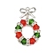 Christmas Theme Glass Pendants, with Platinum Brass Findings, Bowknot with Christmas Wreath, Mixed Color, 34x22x6mm, Hole: 1.6mm