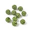 Pave Disco Ball Beads, Polymer Clay Rhinestone Beads, Grade A, Round, Peridot, PP14(2~2.1mm), 10mm, Hole: 1.0~1.2mm