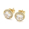 Brass Micro Pave Cubic Zirconia Ear Studs, Flat Round, Real 18K Gold Plated, 10mm