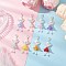 8Pcs 8 Colors Frosted Acrylic & Glass Pearl Flower Angel Pendant Decorations, with Alloy Heart Wings and Lobster Claw Clasps, Silver Color Plated, Mixed Color, 60.5mm, 1pc/color