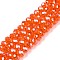 Electroplate Glass Beads Strands, Pearl Luster Plated, Faceted, Rondelle, Coral, 8x6mm, Hole: 1mm, about 60~62pcs/strand, 39~40cm