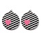 Printed Acrylic Pendants, Flat Round with Twill Pattern & Heart, with Platinum Loop, Black, 49.5x45.5x2.5mm, Hole: 5mm