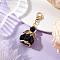 Angel Glass Beaded & Alloy Pendant Decorations, Lobster Claw Clasp for Bag Ornaments, Black, 48mm