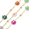 Brass Flower Link Chains, with Glass, Rack Plating, Long-Lasting Plated, Lead Free & Cadmium Free, Unwelded, with Spool, Real 18K Gold Plated, Colorful, 1.5x1.4x0.4mm