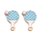 Alloy Enamel Pendants, with ABS Imitation Pearl, Lead Free & Cadmium Free, Golden, Racket Charm, Light Sky Blue, 20x13x4mm, Hole: 1.8mm
