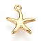 Brass Pendants, Starfish Charms, Cadmium Free & Nickel Free & Lead Free, Real 18K Gold Plated, 12x10.5x2mm, Hole: 1mm
