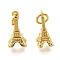 Brass Pendants, Long-Lasting Plated, Eiffel Tower, Lead Free & Cadmium Free, Real 18K Gold Plated, 13x7x6mm, Hole: 3.3mm
