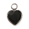 304 Stainless Steel with Rhinestone Pendants, Heart, Jet, 9.5x6.5x4.5mm, Hole: 1.6mm