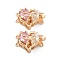 Brass Glass Box Clasps, Heart, 2-Strand, 4-Hole, Real 18K Gold Plated, Pink, 12.5x18x9mm, Hole: 1~1.2mm