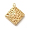 Brass Pendants, Rhombus, Hollow, Real 18K Gold Plated, 36x32x10mm, Hole: 2mm