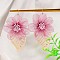 Flower with Leaf Alloy Cloth Dangle Earrings, Golden, Flamingo, 76x50mm
