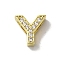 Brass Micro Pave Cubic Zirconia Beads, Lead Free & Cadmium Free, Long-Lasting Plated, Real 18K Gold Plated, Letter Y, 12x12.5x5mm, Hole: 9x2mm