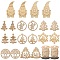 20Pcs 10 Styles Christmas Theme Undyed Wood Big Pendants, Mixed Shapes, 28~129x47~71x2~3mm, Hole: 3~4mm, 2pcs/style
