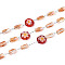 Handmade 304 Stainless Steel Link Chains, with Faceted Barrel Glass Beads & Millefiori Lampwork, Flat Round with Flower Pattern, Soldered, with Spool, Stainless Steel Color, Red, 6~6.5x2~2.5mm