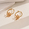 201 Stainless Steel Hollow Round with Flower Pendant Hoop Earrings for Women's Daily Countryside Accessories, Golden, 35x35mm