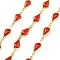 Brass Glass Teardrop Link Chains, with Spool, Long-Lasting Plated, Soldered, Lead Free & Cadmium Free, Rack Plating, Real 18K Gold Plated, FireBrick, 16.5x7x2.5mm