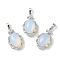 Opalite Oval Pendants, Platinum Tone Brass Micro Pave Clear Cubic Zirconia Flower Charms, Long-Lasting Plated, Lead Free & Cadmium Free, 30x19x10mm, Hole: 7.8x5mm