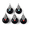 Tibetan Style Resin Pendants, with Alloy & Enamel, Teardrop, Antique Silver, Black, 26.5~28x16x13~14mm, Hole: 2.5mm