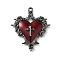 Alloy Enamel Gothic Style Pendants, Gunmetal, Dark Red, Heart, 34x29.5x4mm, Hole: 1.6mm