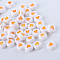 Opaque Acrylic Beads, Flat Round with Heart Pattern, Orange, 7x7x3.5mm, Hole: 1.8mm, about 3600pcs/500g